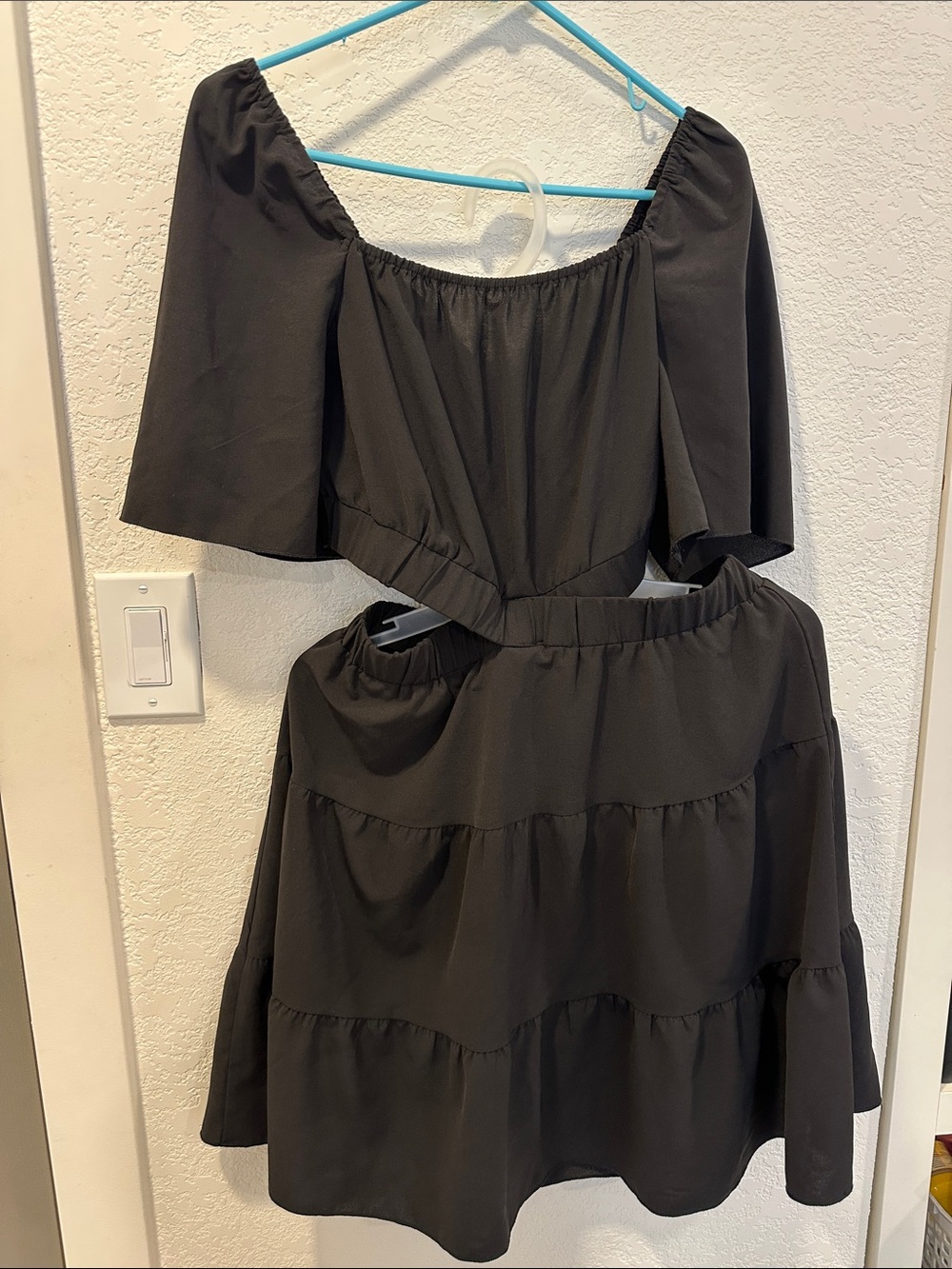 Black Two-Piece Off-Shoulder Crop Top and Tiered Skirt Set